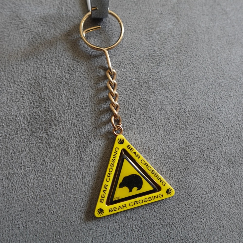 Bear Crossing Keychain Metal Spinner Sign Novelty Route 66 Destination Travel